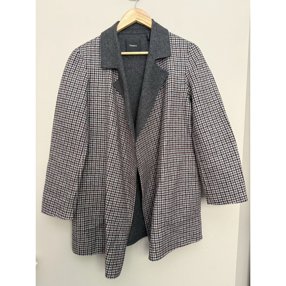 Theory Clairene Jacket Plaid Gray Double Face Wool Blend Size Medium Open Front - Picture 1 of 8